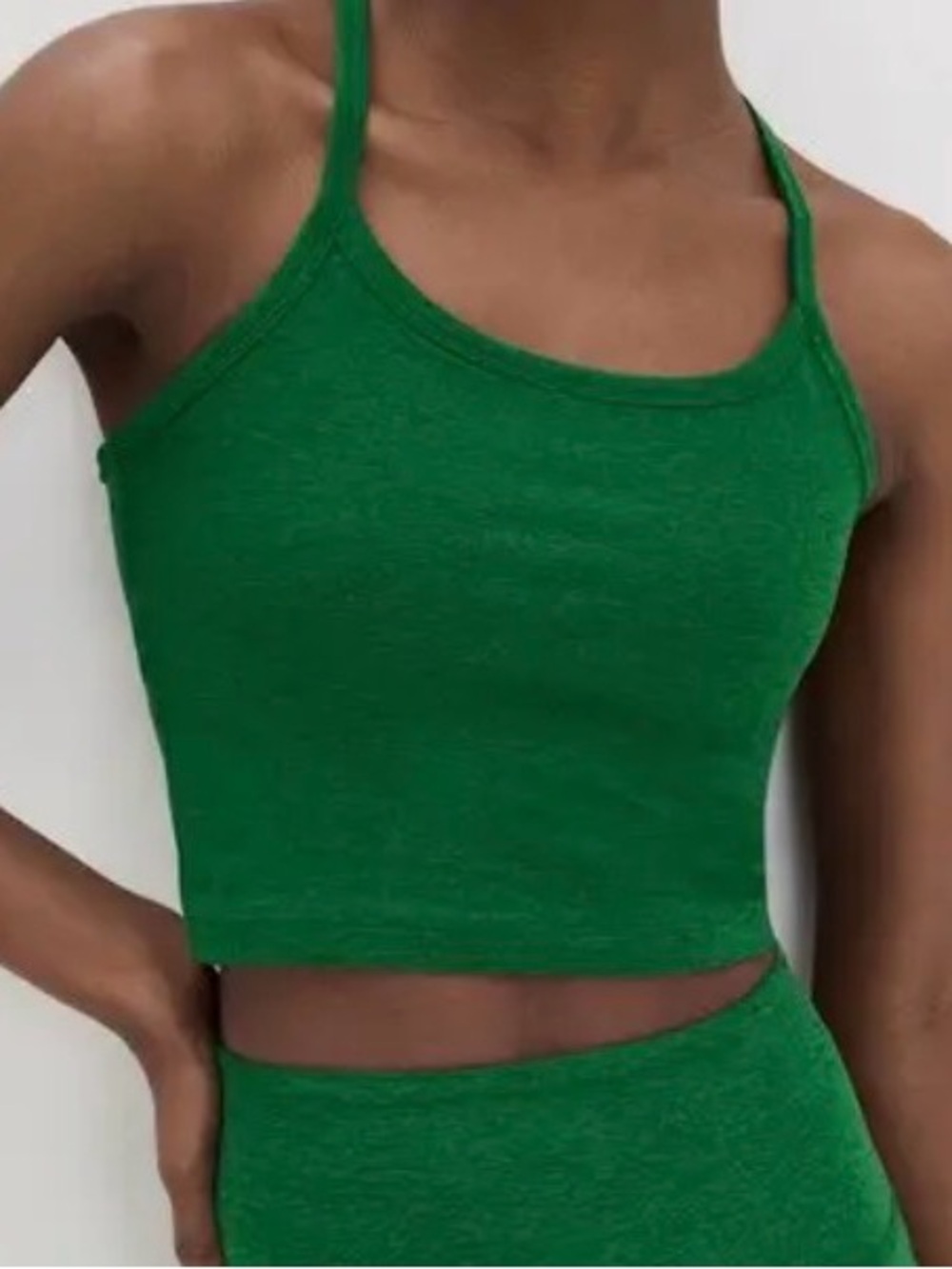 Beyond Yoga Slim Racerback Cropped Tank in Green Thyme